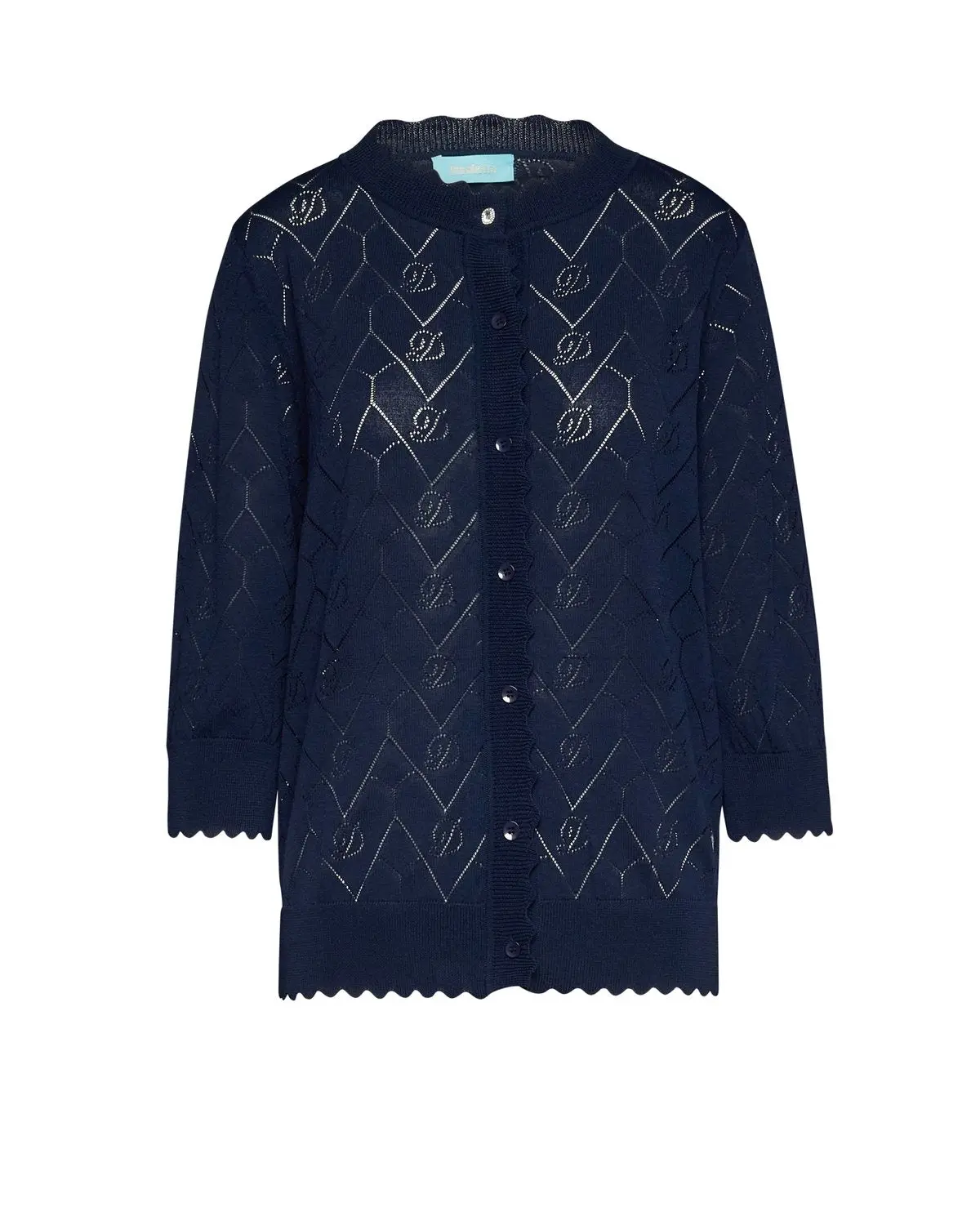 Maglia con texture a trafori e bottoni frontali BLU - Image 2