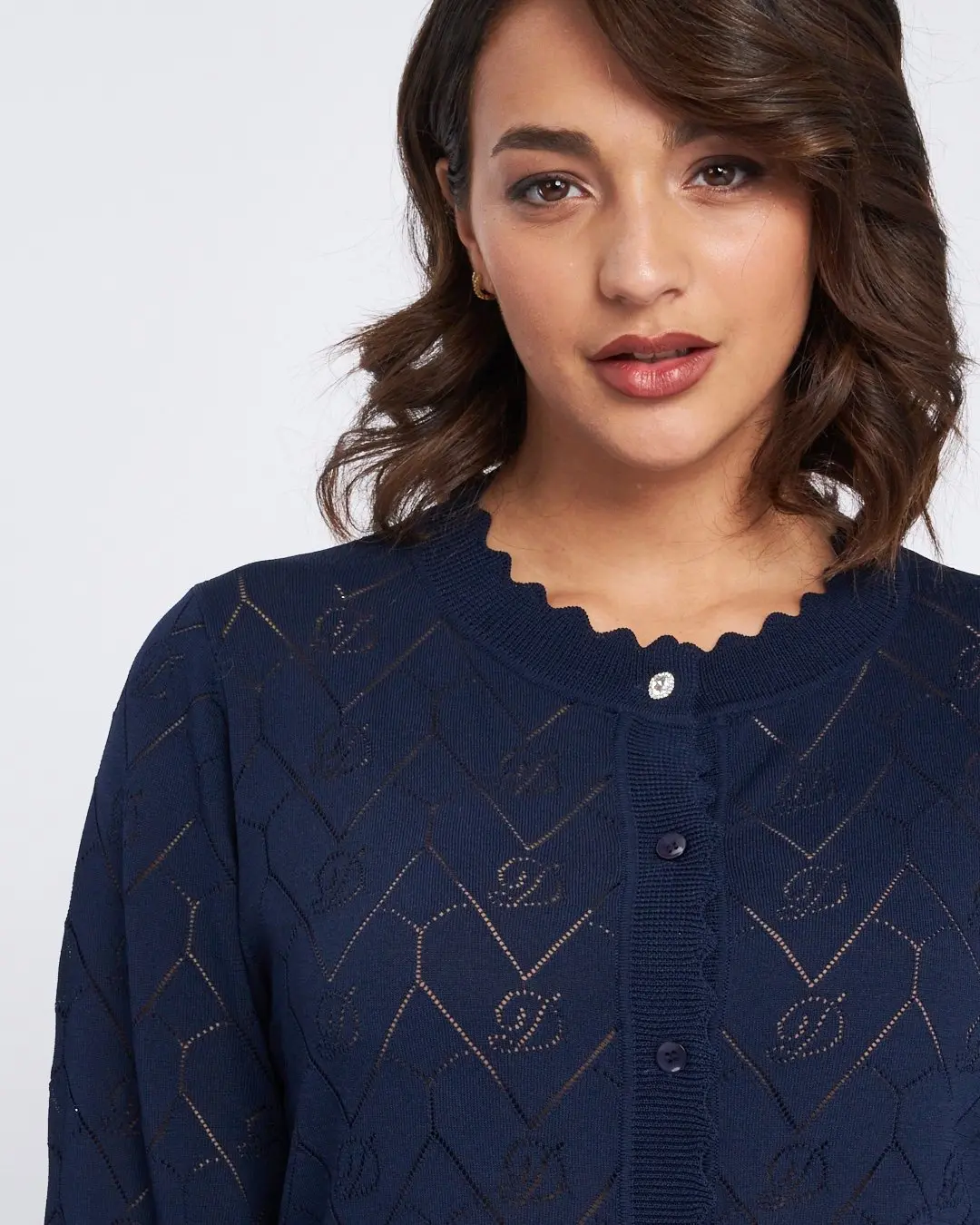 Maglia con texture a trafori e bottoni frontali BLU - Image 3