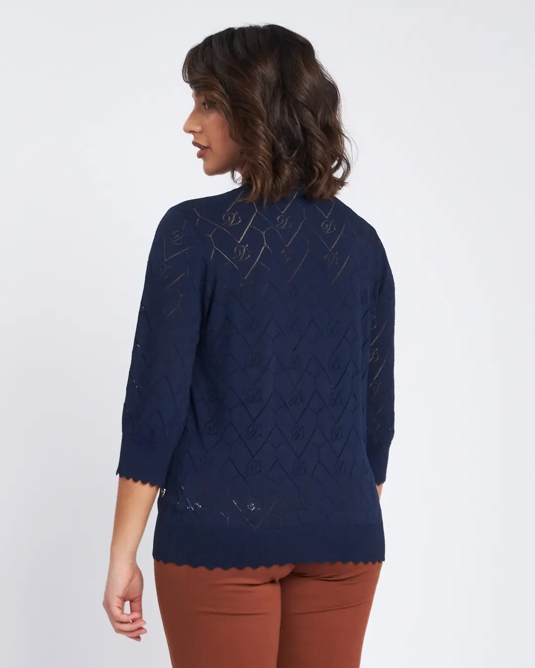 Maglia con texture a trafori e bottoni frontali BLU - Image 4