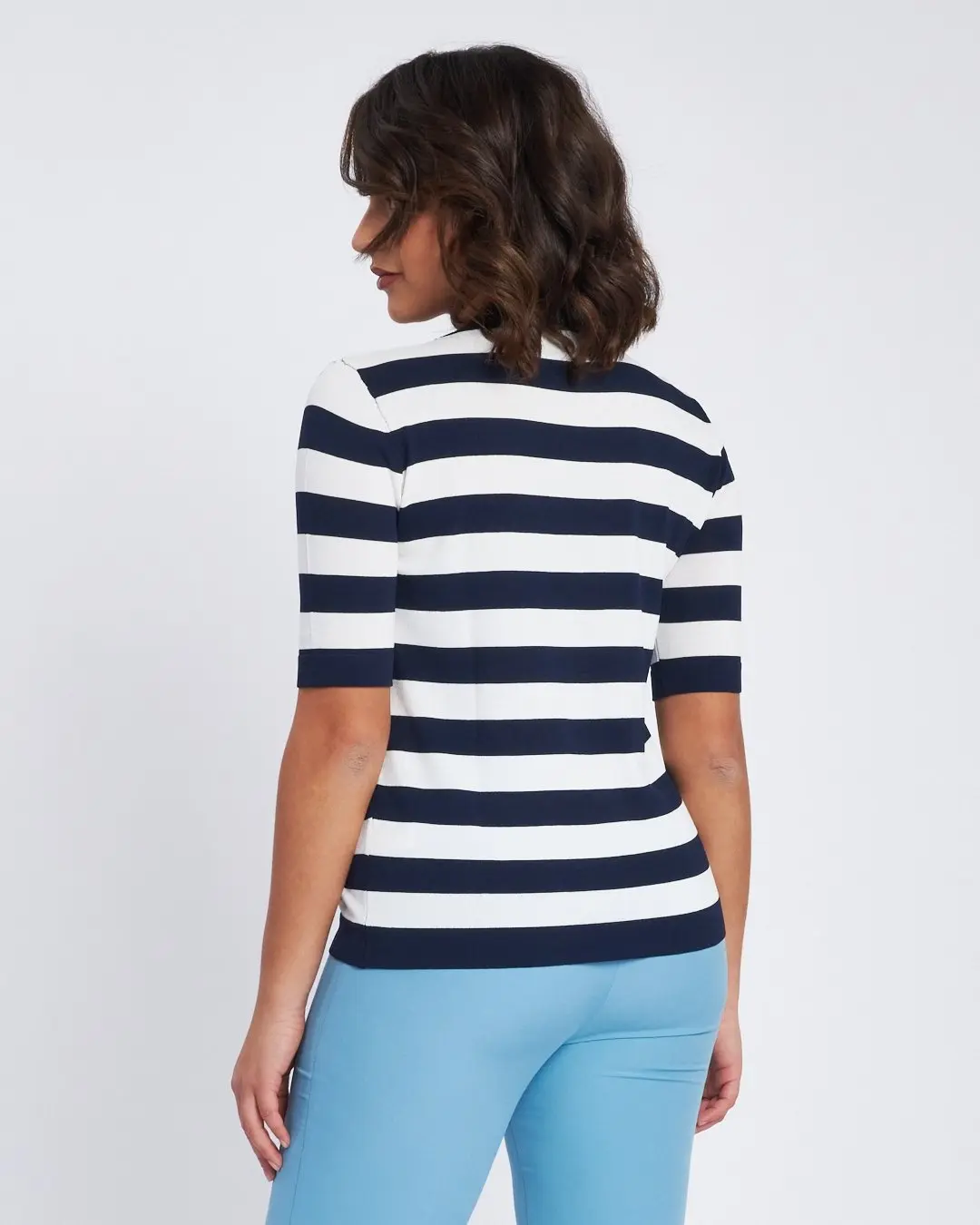 Maglia girocollo a rigehe con bottoni BLU - Image 4