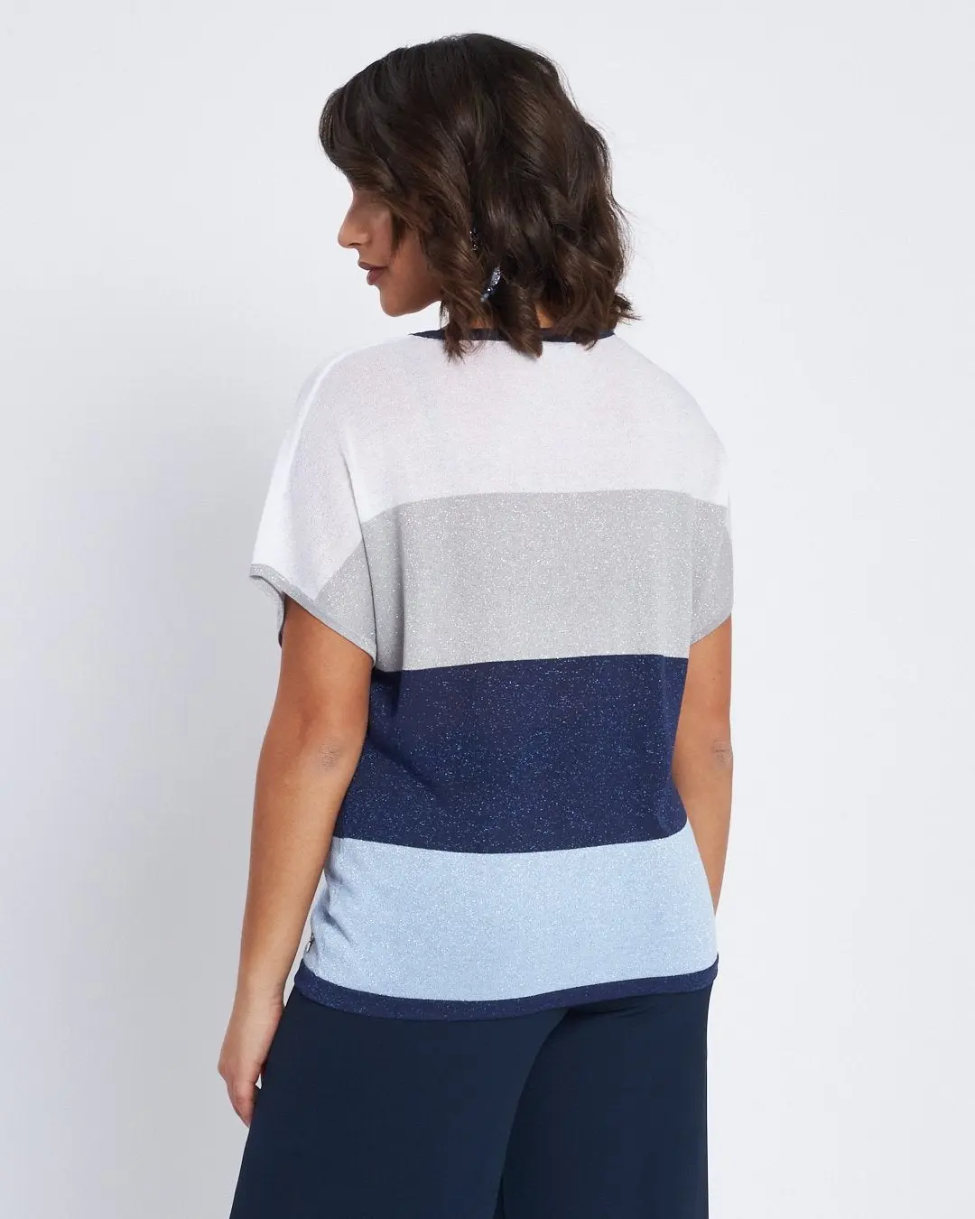 Maglia a righe con inserti lurex e borchie BLU - Image 4