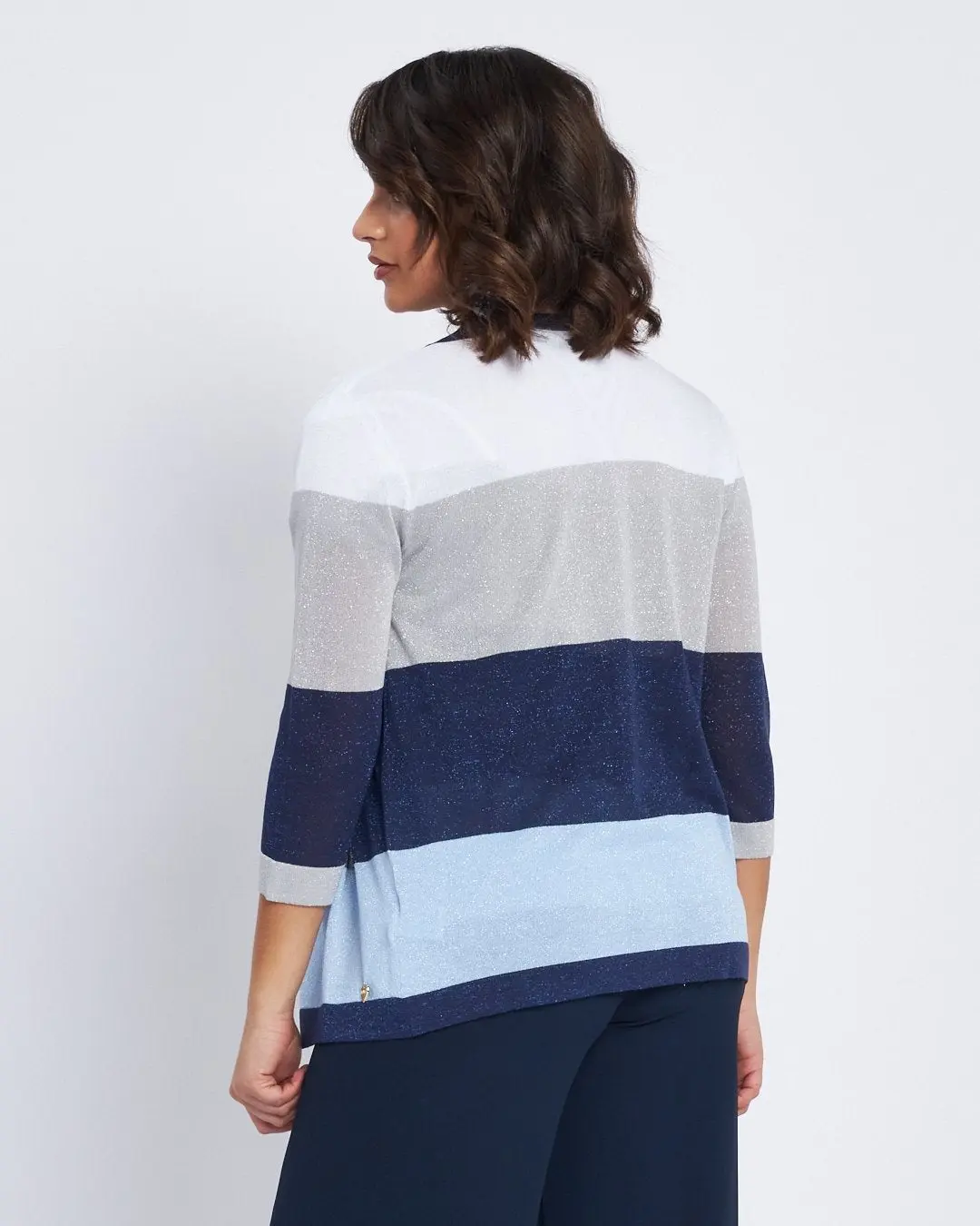 Cardigan a righe con inserti lurex BLU - Image 4