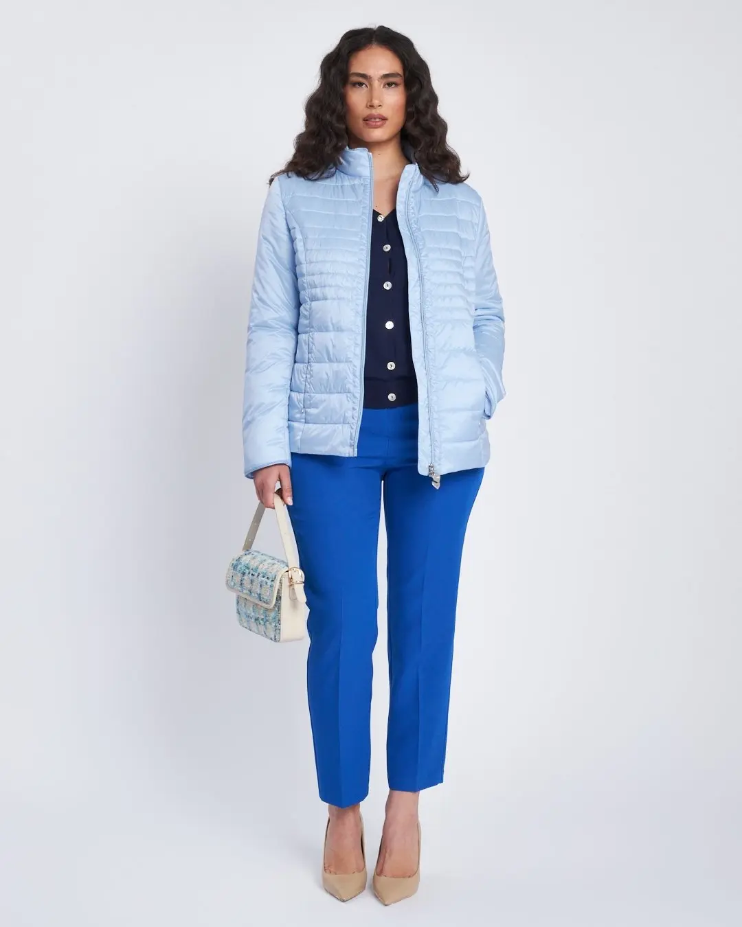 Cardigan scollo a V con bottoni e maniche a trafori BLU - Image 5