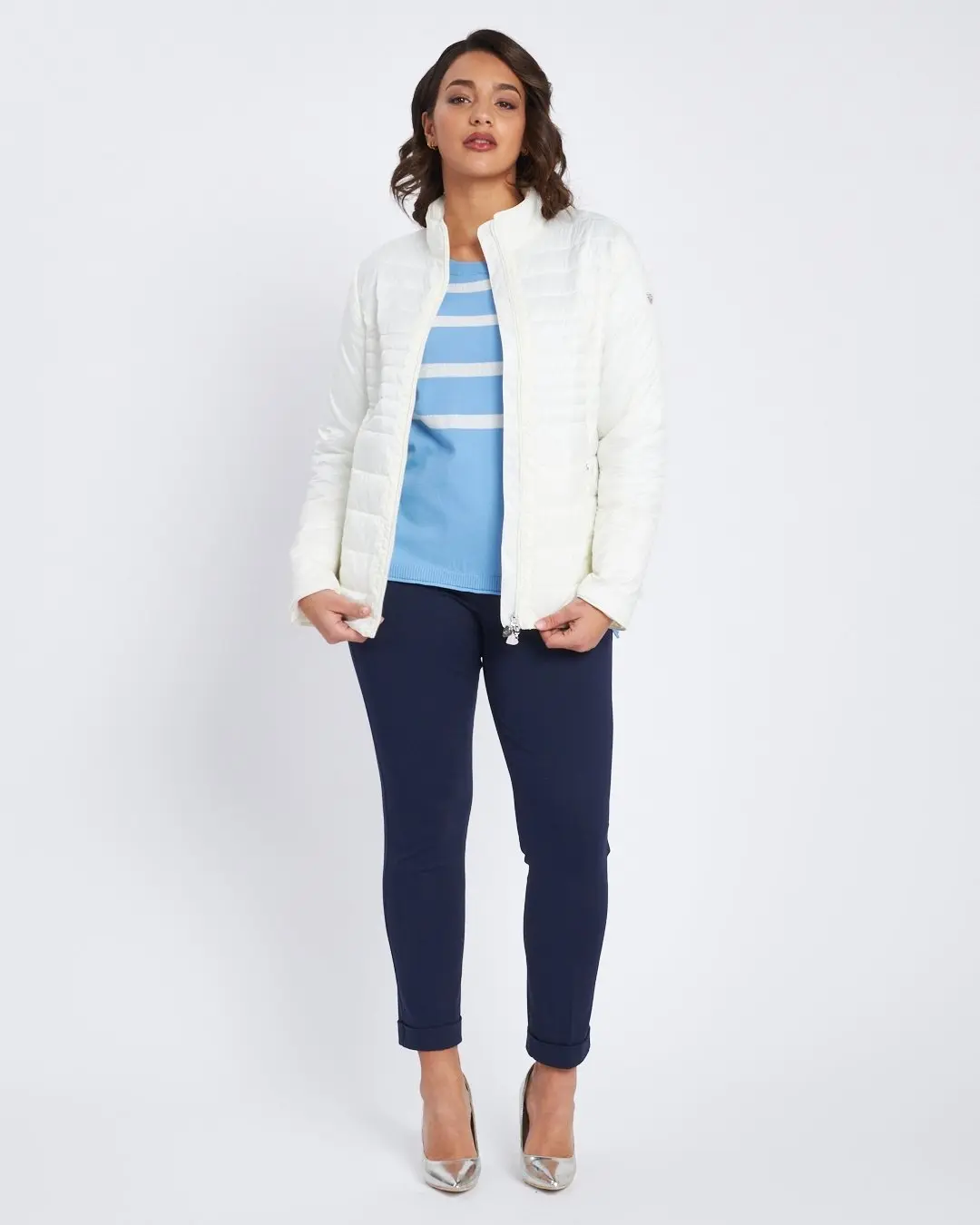 Maglia a righe in misto lurex con bottoni CELESTE - Image 5