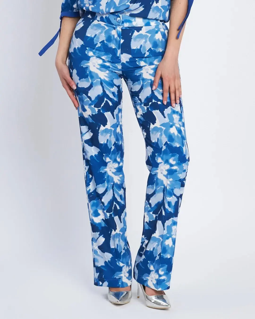 Pantalone straigh fit in cady a fantasia BLU CHINA - Image 2