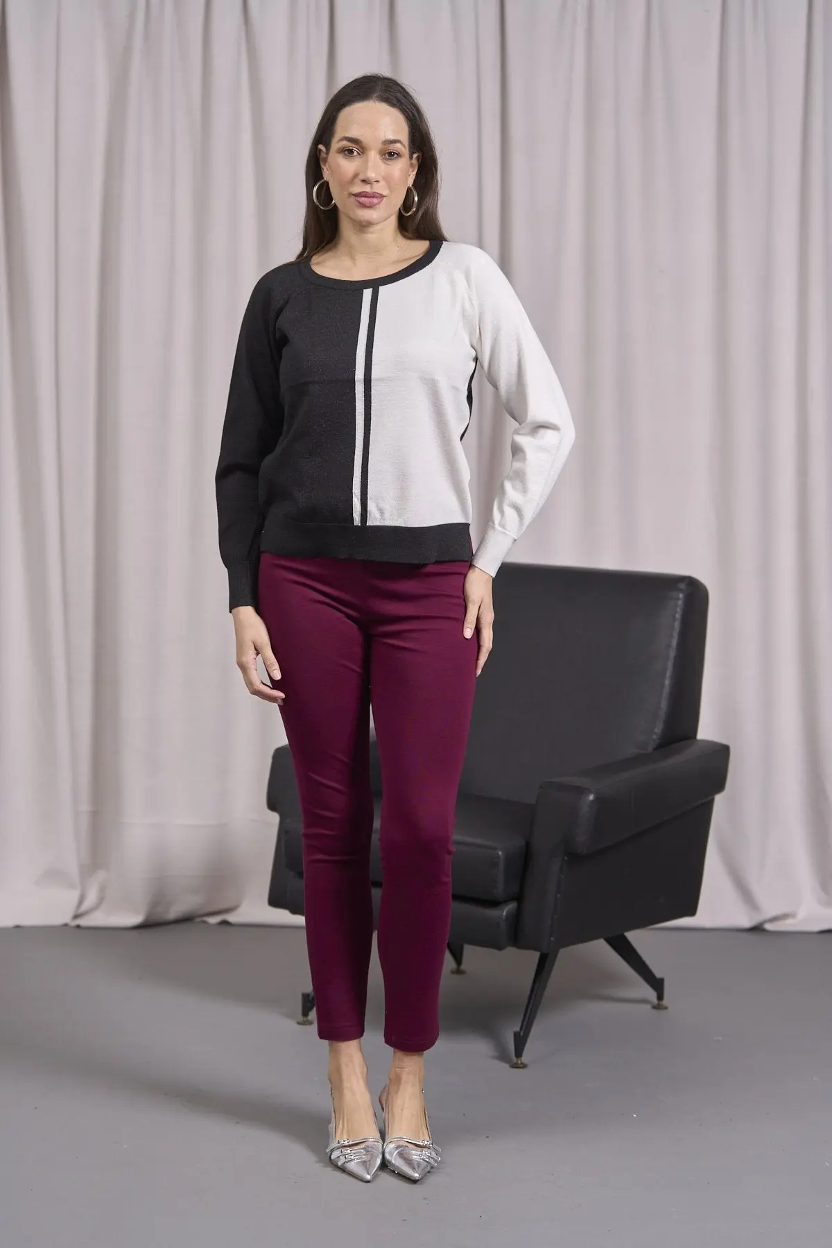 Maglia bicolor con righe frontali NERO-PANNA - Image 3
