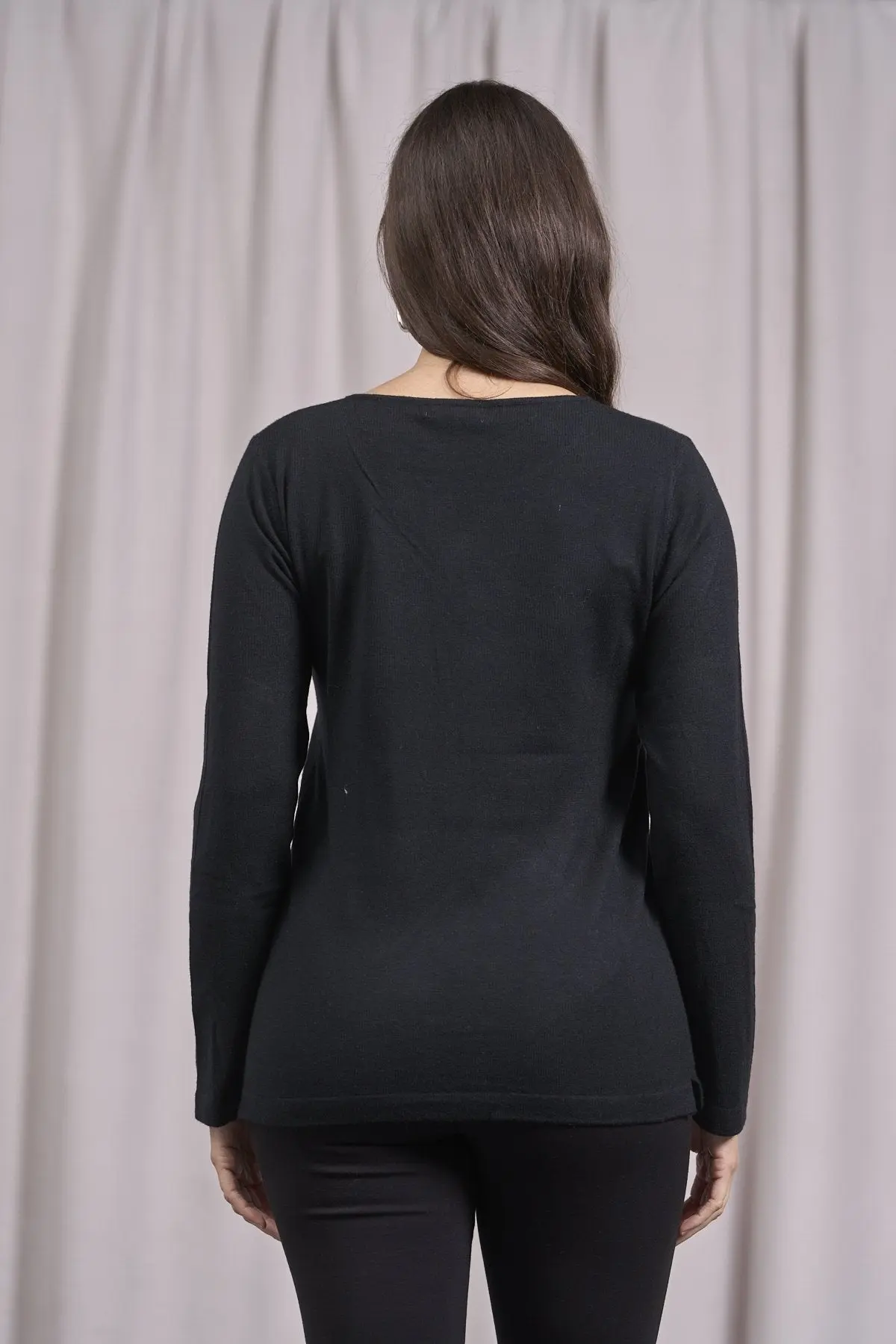 Maglia girocollo in lurex con polsi e bottoni NERO - Image 3