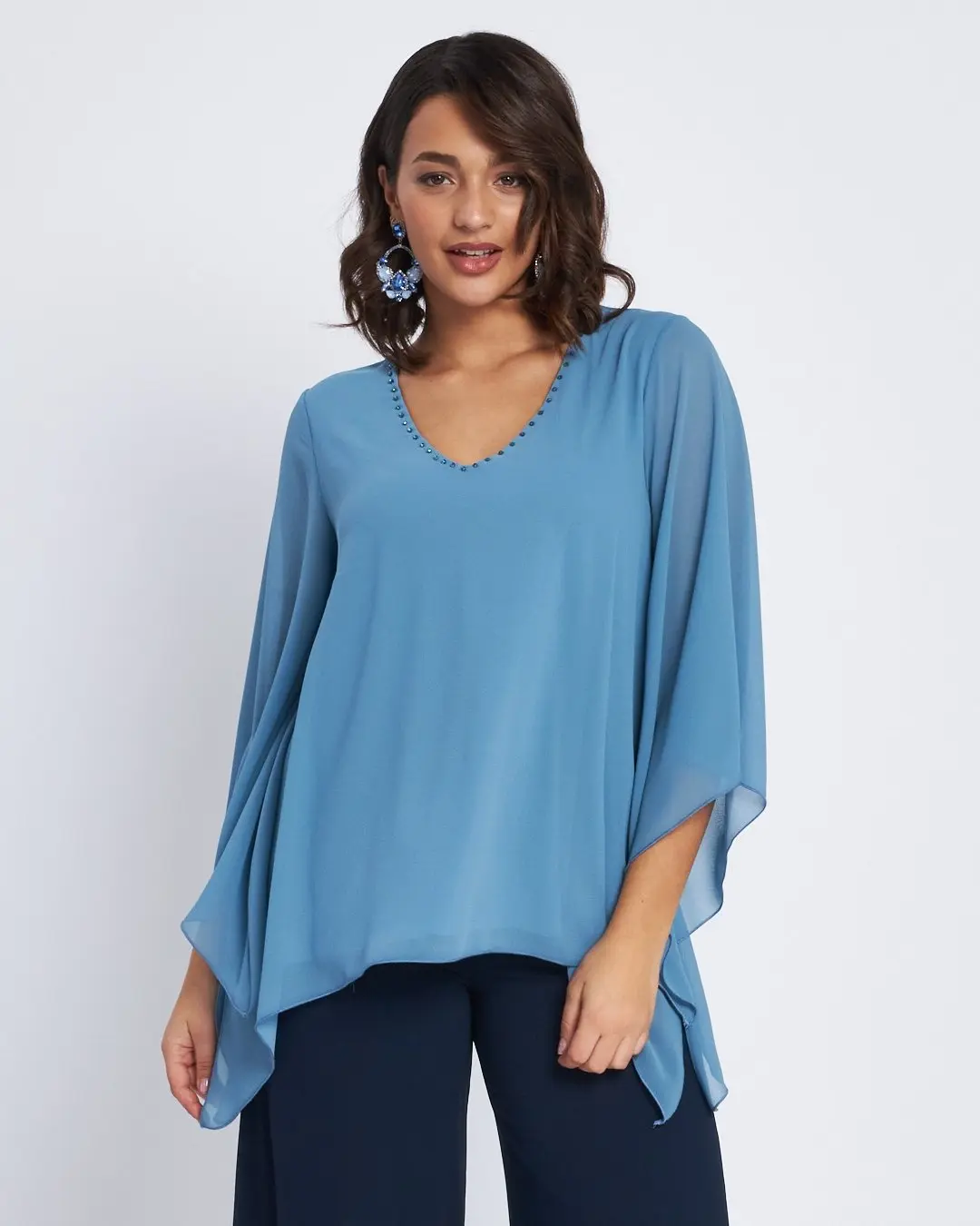 Blusa kimono con scollo a V e applicazioni POLVERE