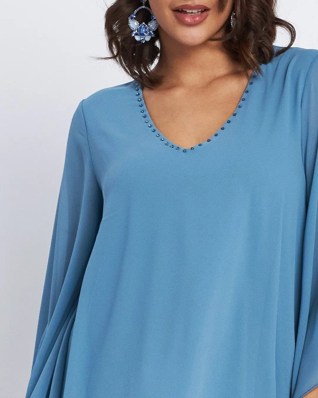 Blusa kimono con scollo a V e applicazioni POLVERE - Image 3