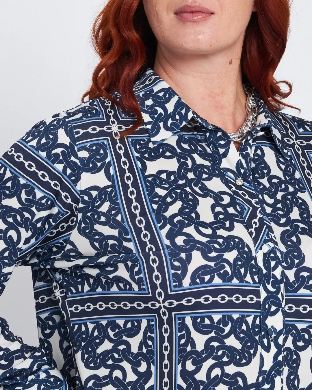 Camicia stretch con stampa all over BLU - Image 3