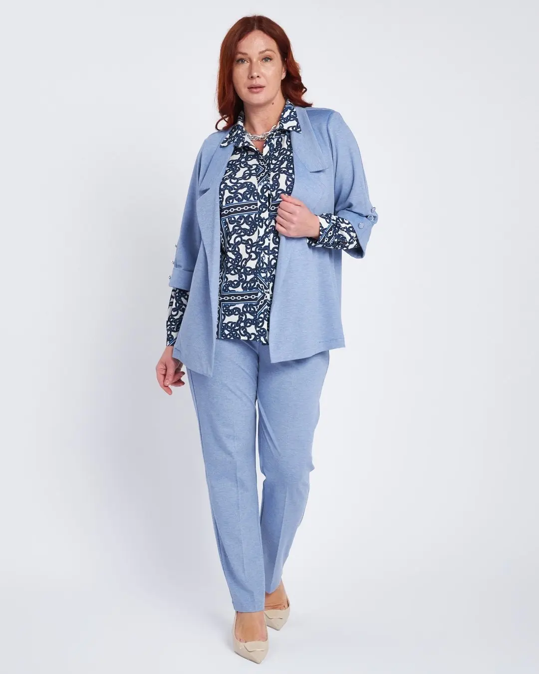 Camicia stretch con stampa all over BLU - Image 5