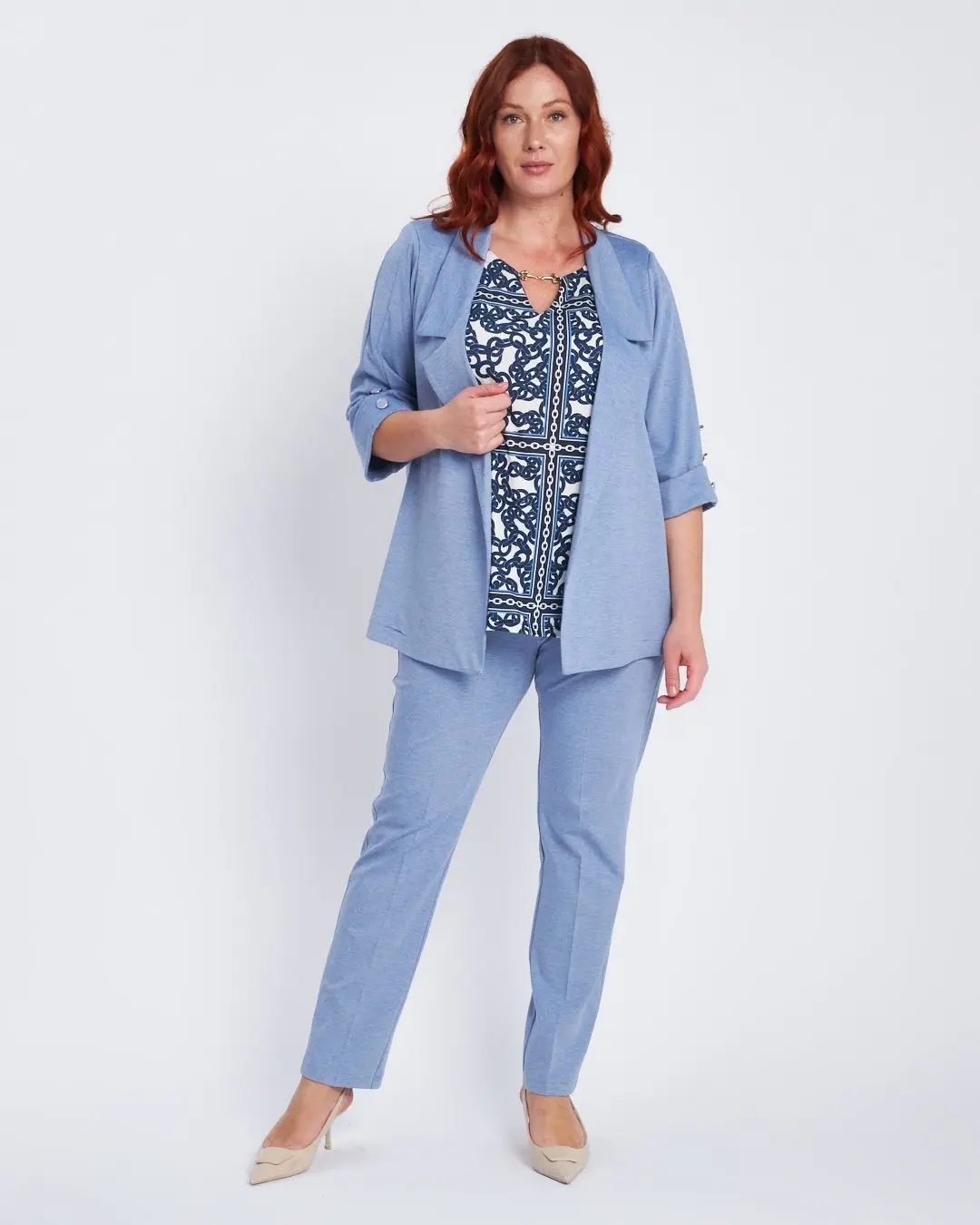 Blazer sfiancato con rever senza bottoni DENIM - Image 5