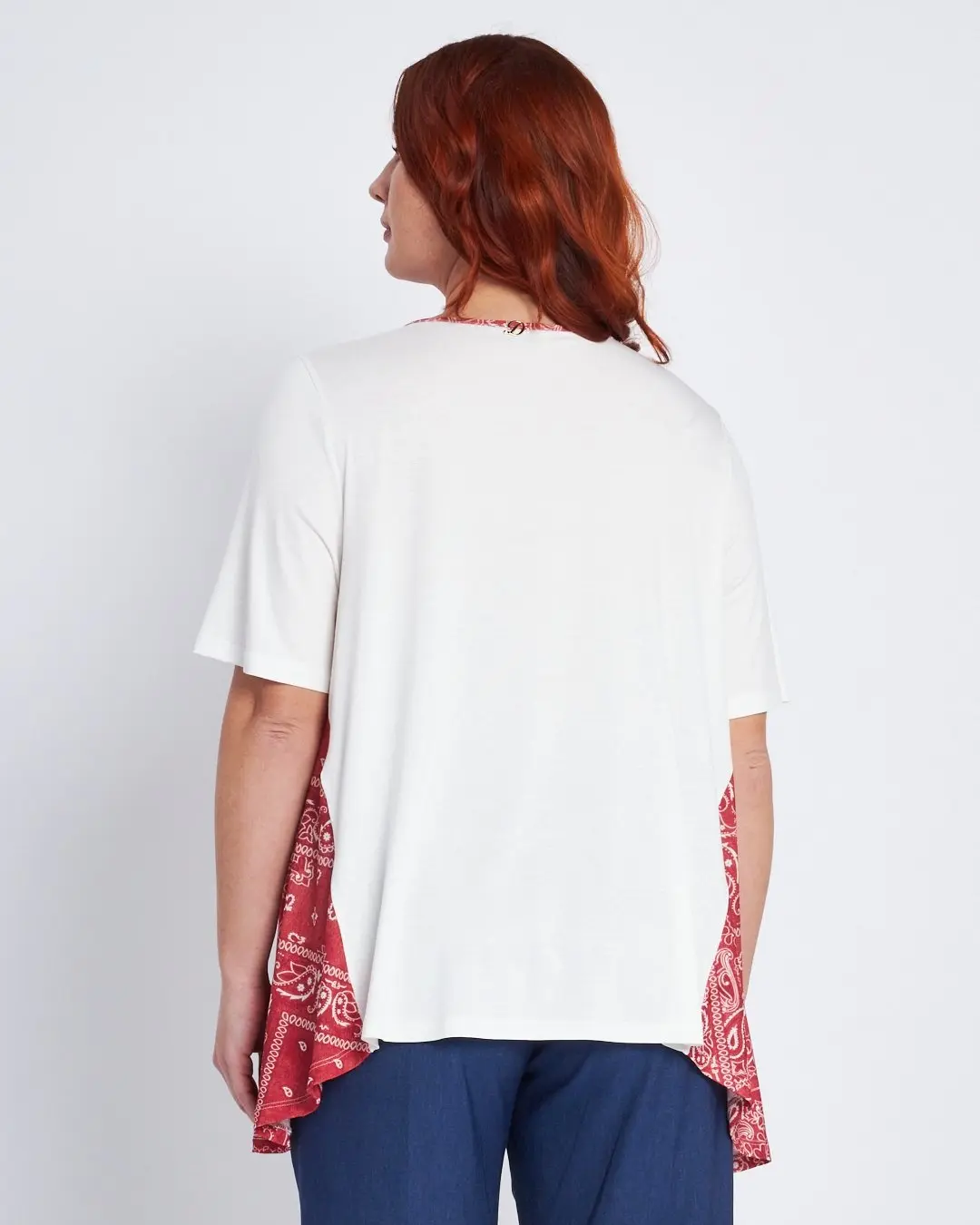 T-shirt con pinces e inserti laterali a fantasia BIANCO - Image 3