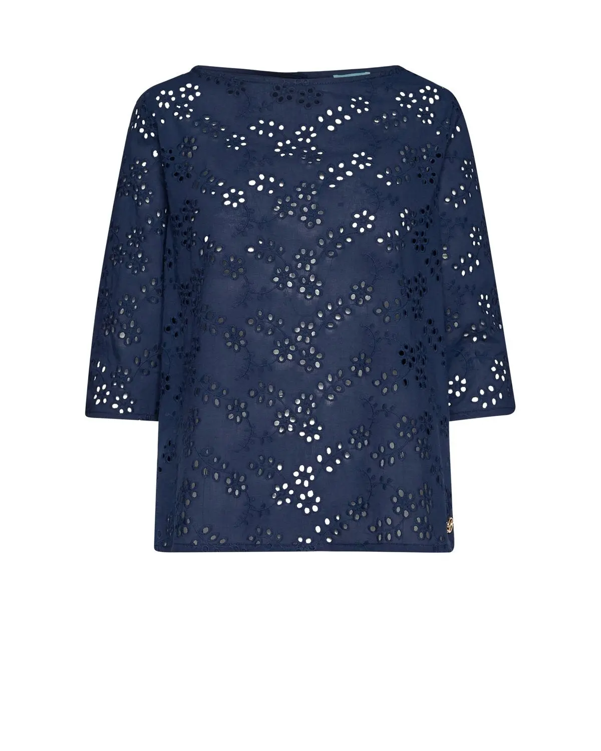 Blusa in cotone e sangallo con bottoni posteriori BLU - Image 2