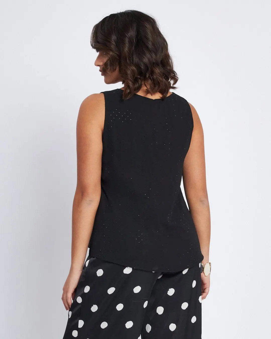 Top in georgette con strass e pizzo NERO - Image 4