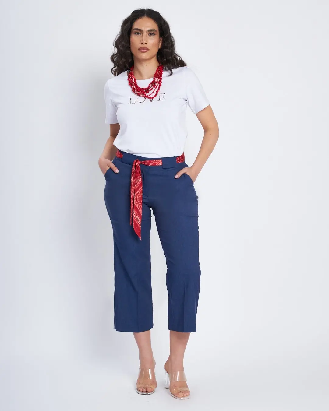 Pantalone cropped con cintura a fantasia DENIM - Image 4