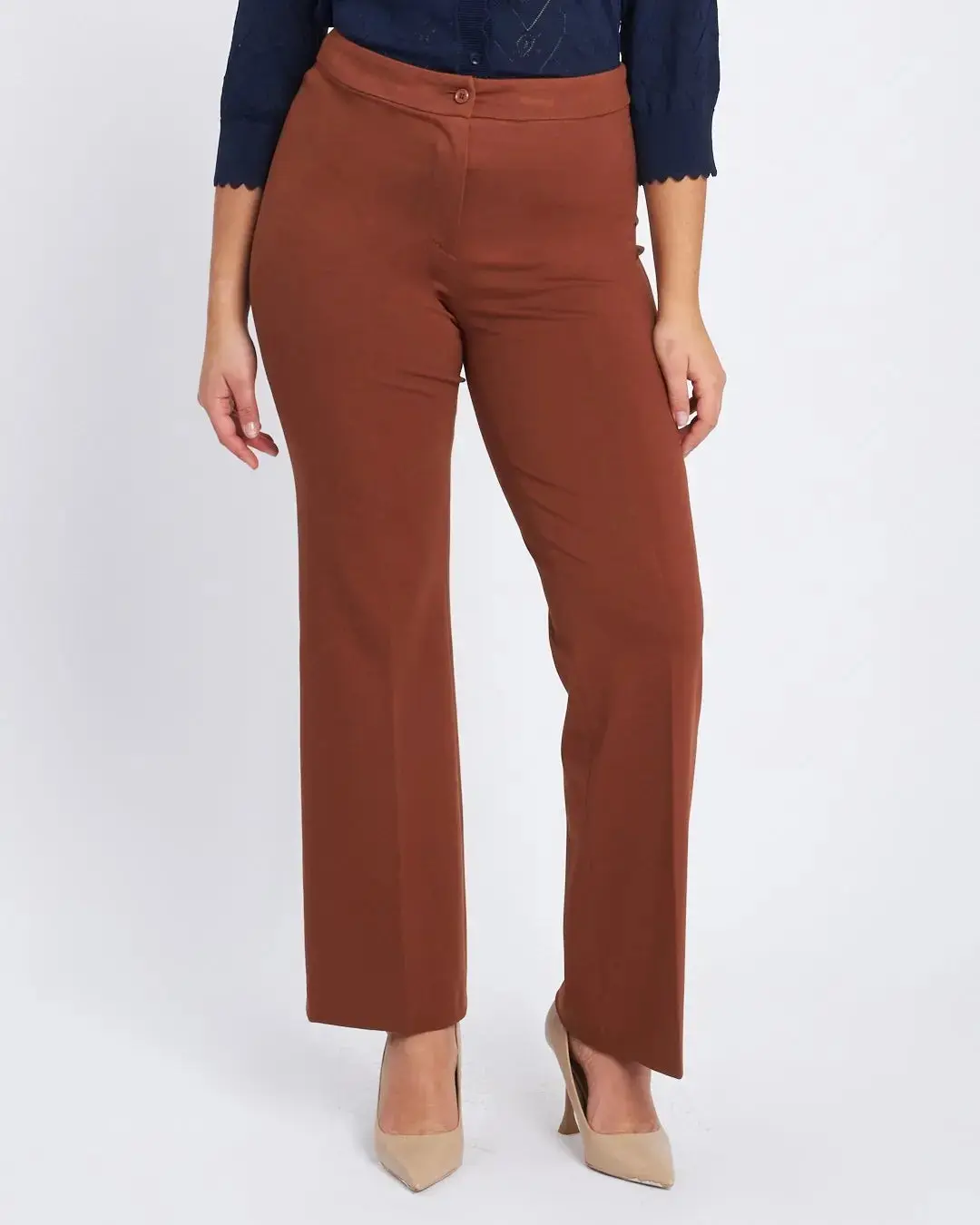 Pantalone flare con zip e bottone in punto milano di viscosa - Image 3