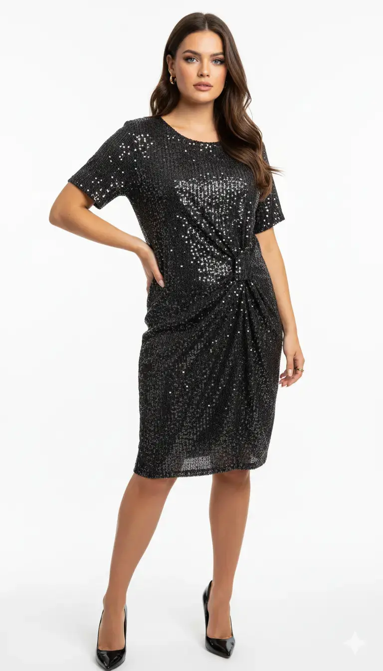 Abito in paillettes con arriccio frontale - Image 2