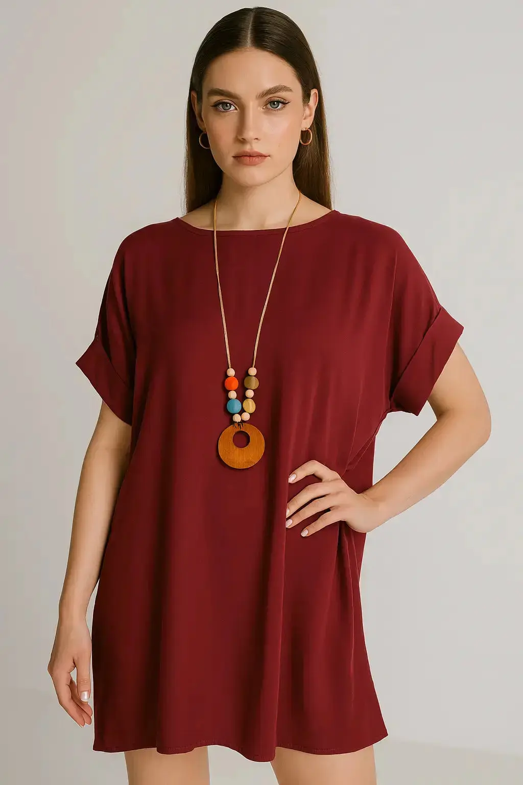 Abito mezza manica con collana accessorio - Image 3