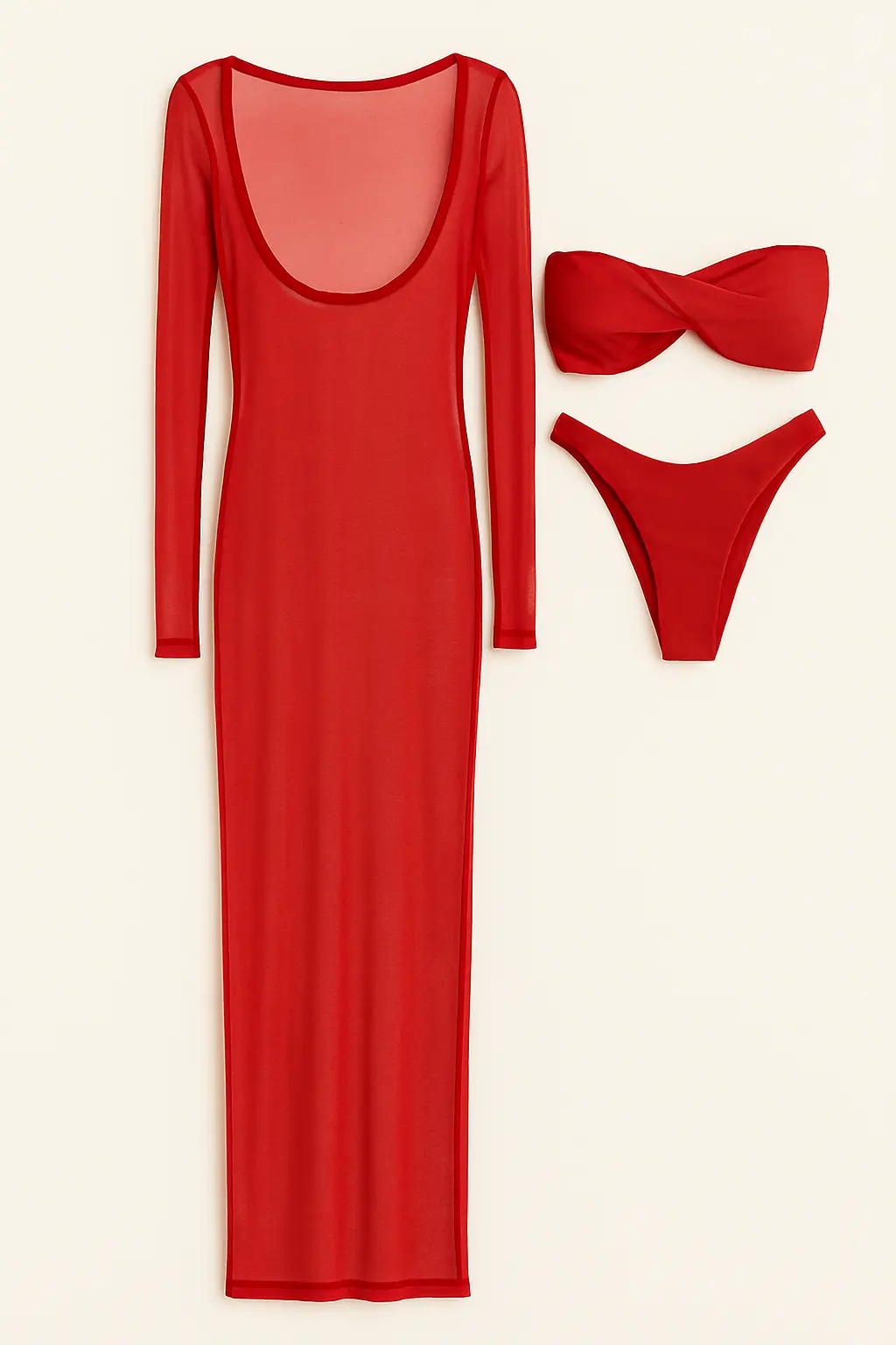 Bikini due pezzi con abito copricostume in rete - Image 4
