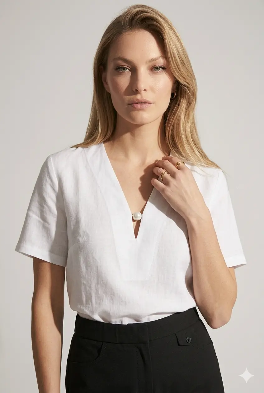 Blusa bi-materiale in Lino - Image 2