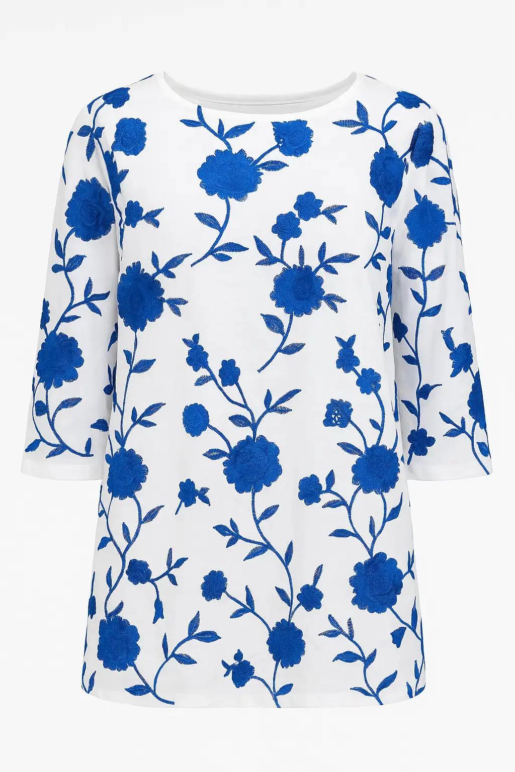 Blusa girocollo in sangallo con fiori colorati ricamati