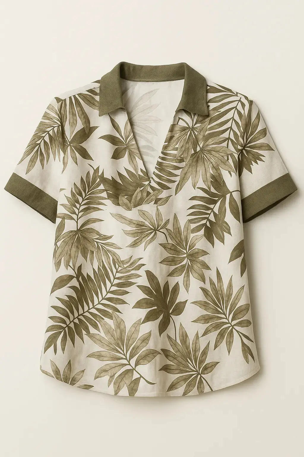 Blusa in lino stampato con inserti a tinta unita