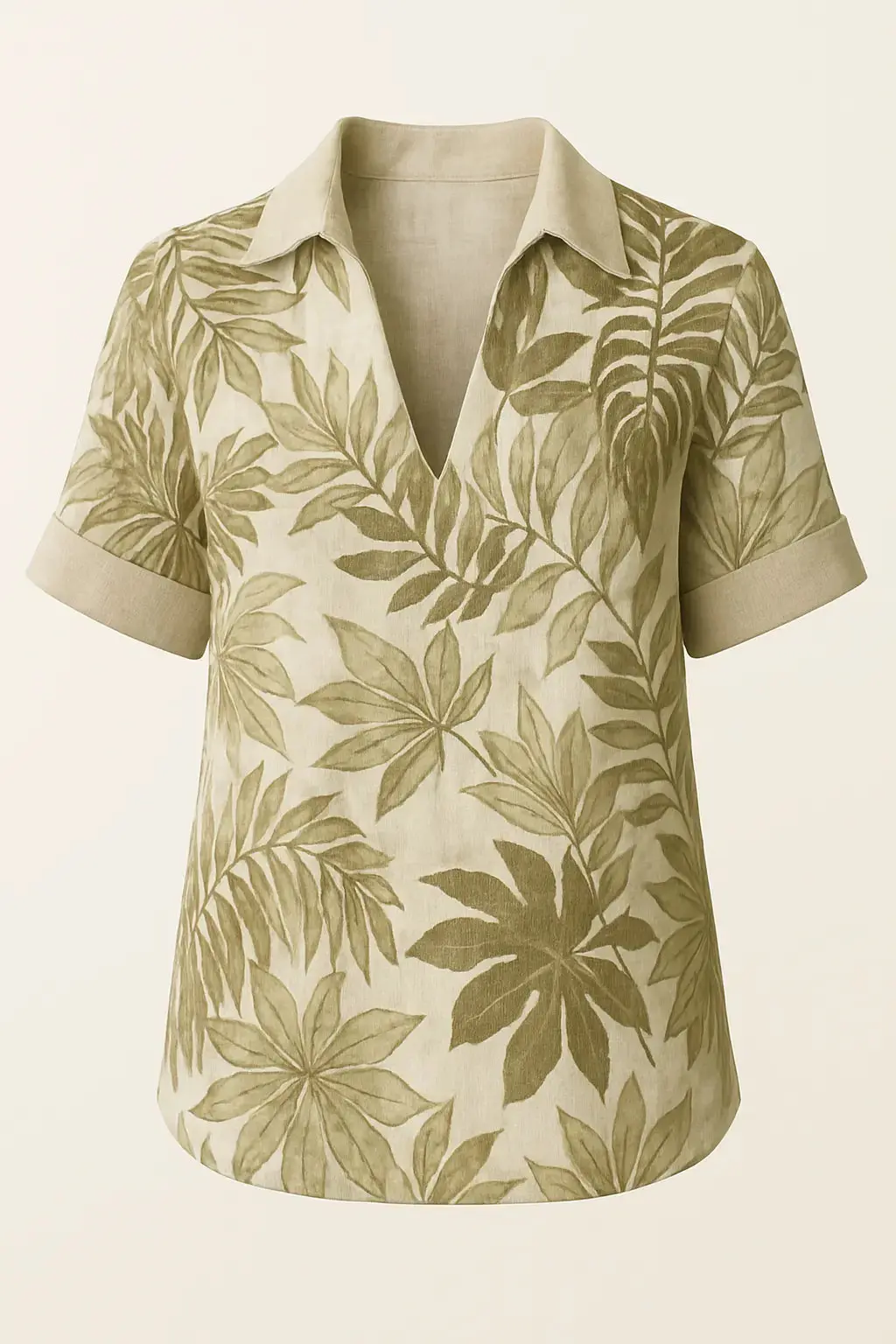 Blusa in lino stampato con inserti a tinta unita - Image 3