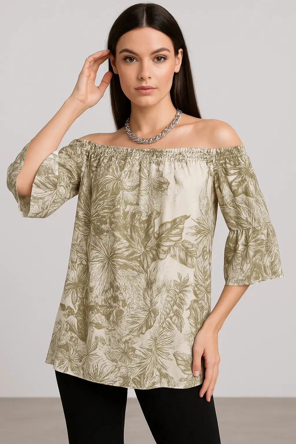 Blusa stampata con scollo omerale elasticizzato con balze - Image 10
