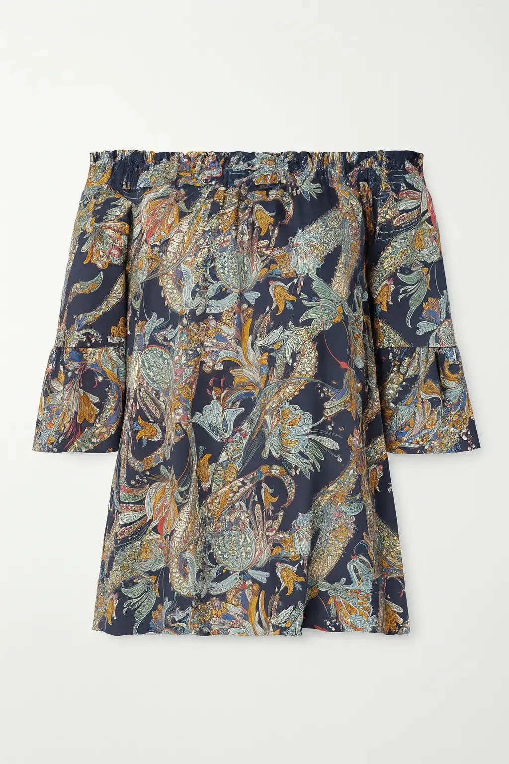Blusa stampata con scollo omerale elasticizzato con balze - Image 3