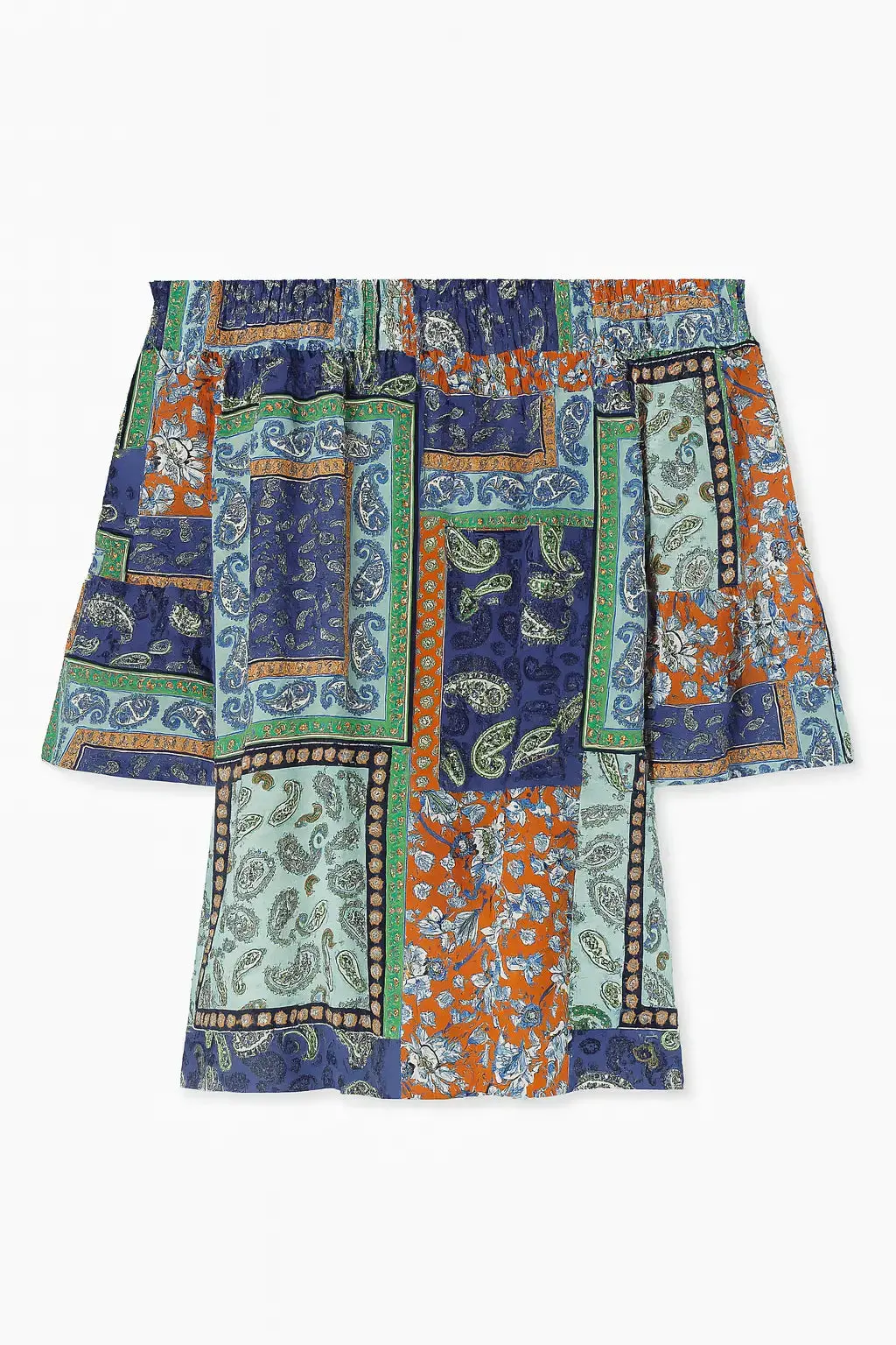 Blusa stampata con scollo omerale elasticizzato con balze - Image 5