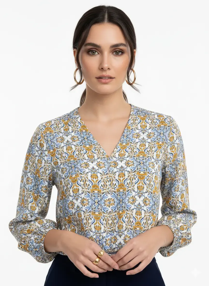 Blusa stampata scollo a "V" - Image 3