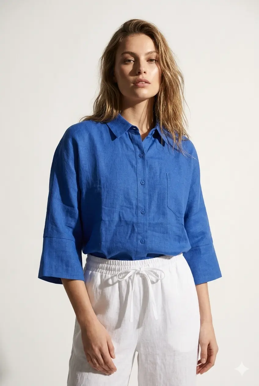 Camicia bi-materiale in Lino - Image 2