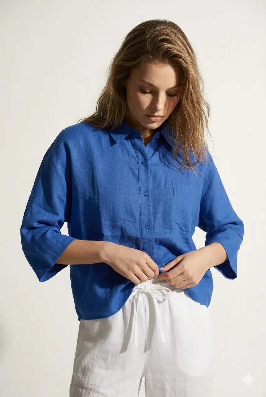 Camicia bi-materiale in Lino - Image 3