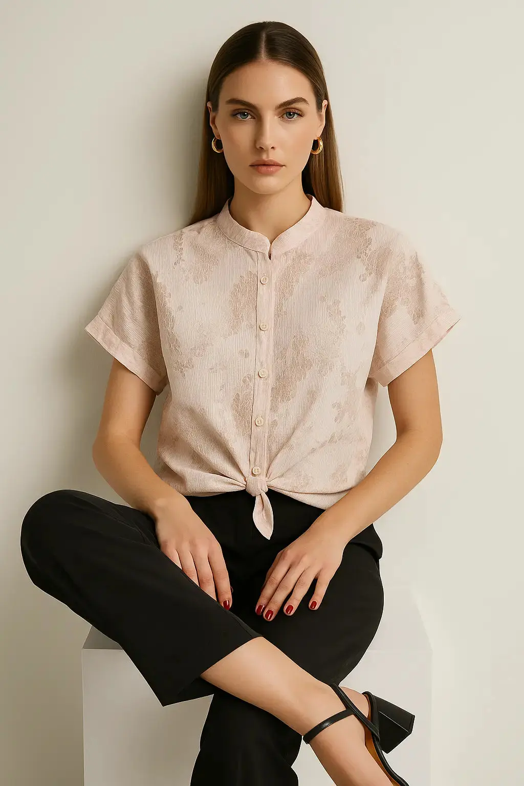 Camicia con manica kimono , abbottonatura e nodo frontali - Image 4