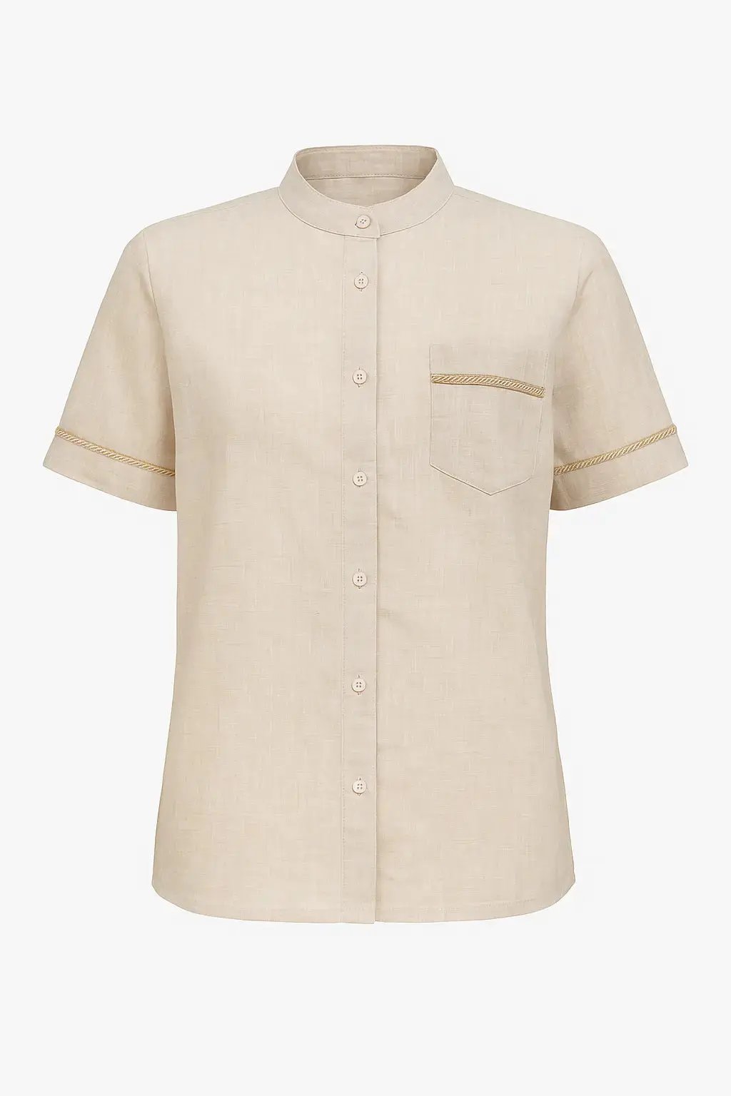 Camicia coreana con taschino e passamaneria in 100% lino