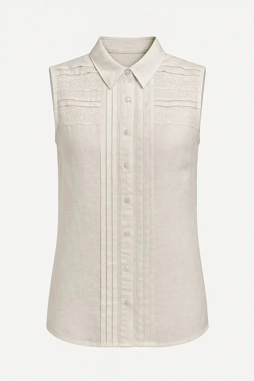 Camicia giromanica con colletto e trine in pizzo sul davanti