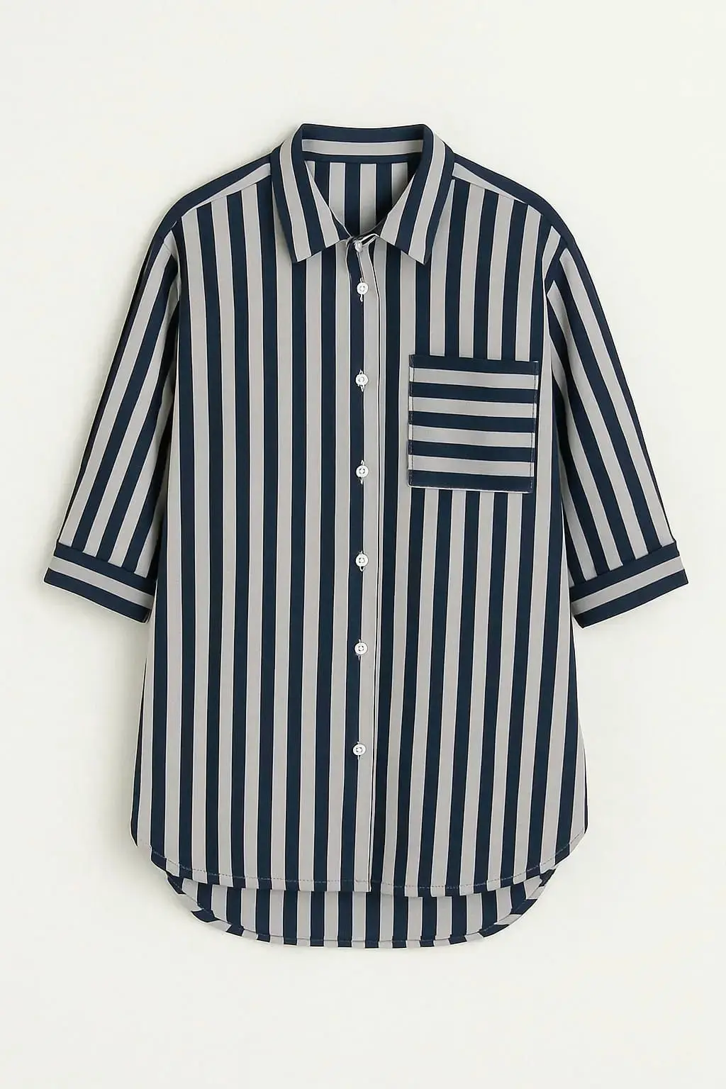 Camicia oversize con maniche lunghe risvoltate e taschino - Image 13