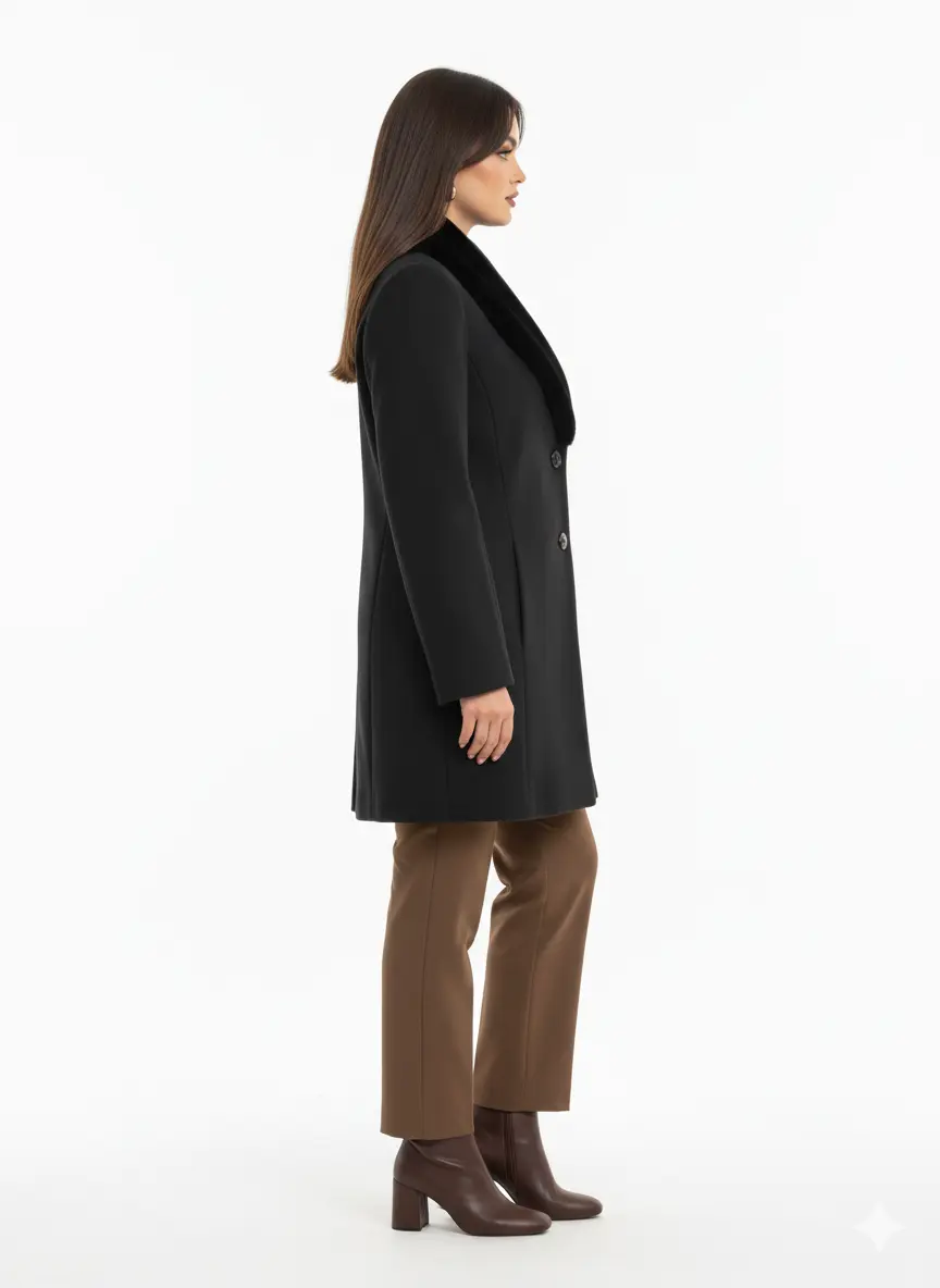Cappotto lungo con collo in pelliccia - Image 9