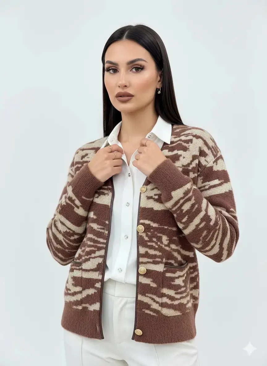 Cardigan bi-filato girocollo - Image 10