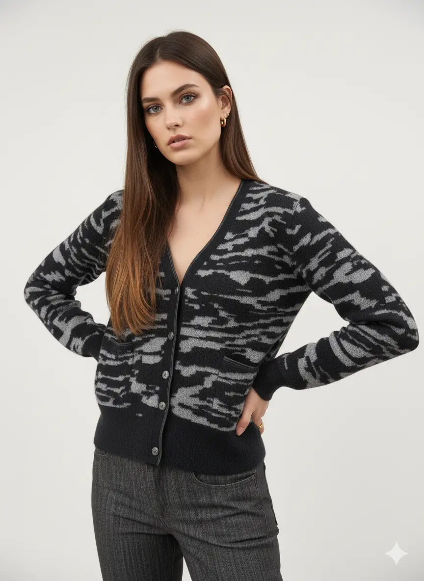 Cardigan bi-filato girocollo - Image 11