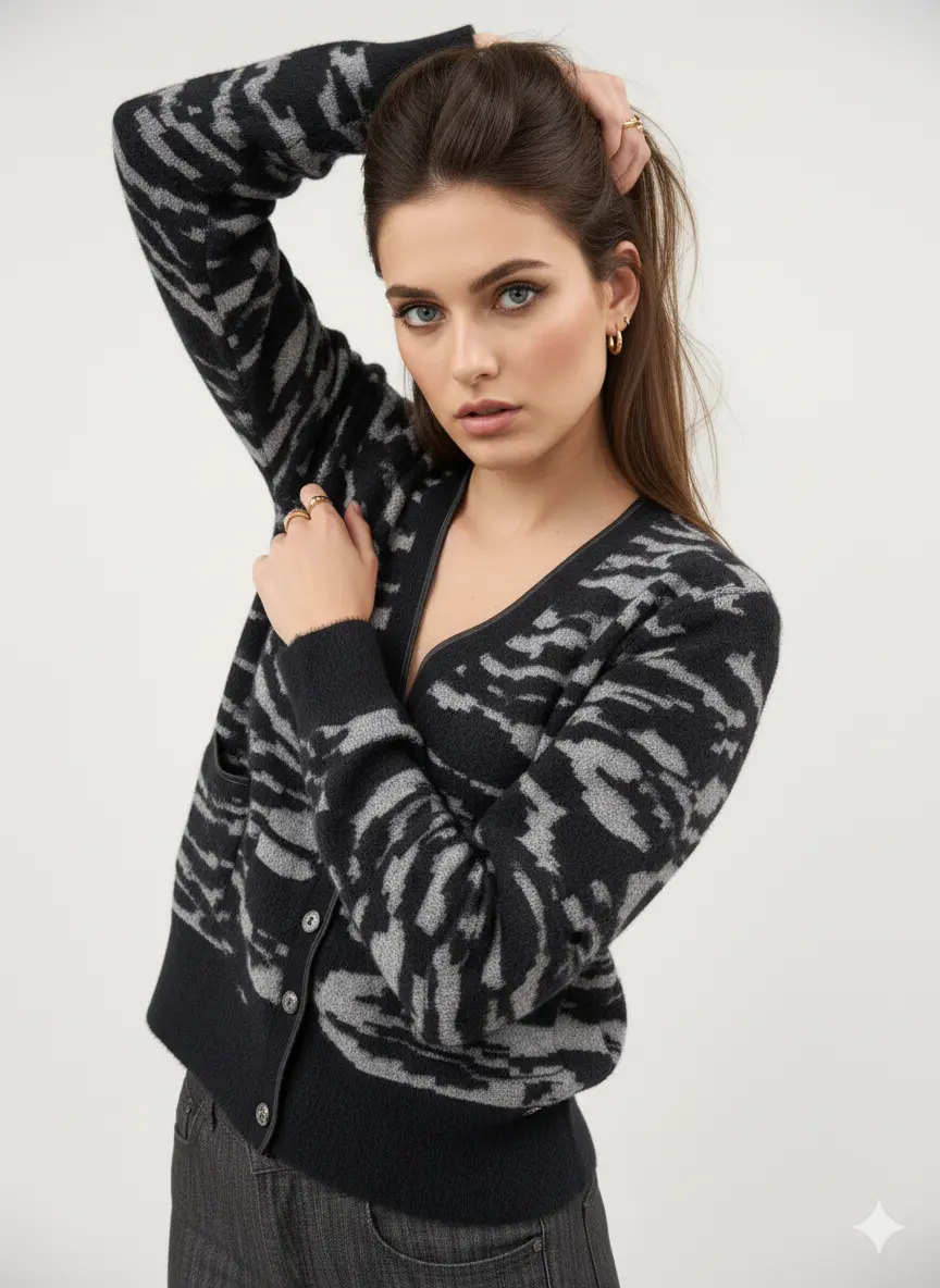 Cardigan bi-filato girocollo - Image 12