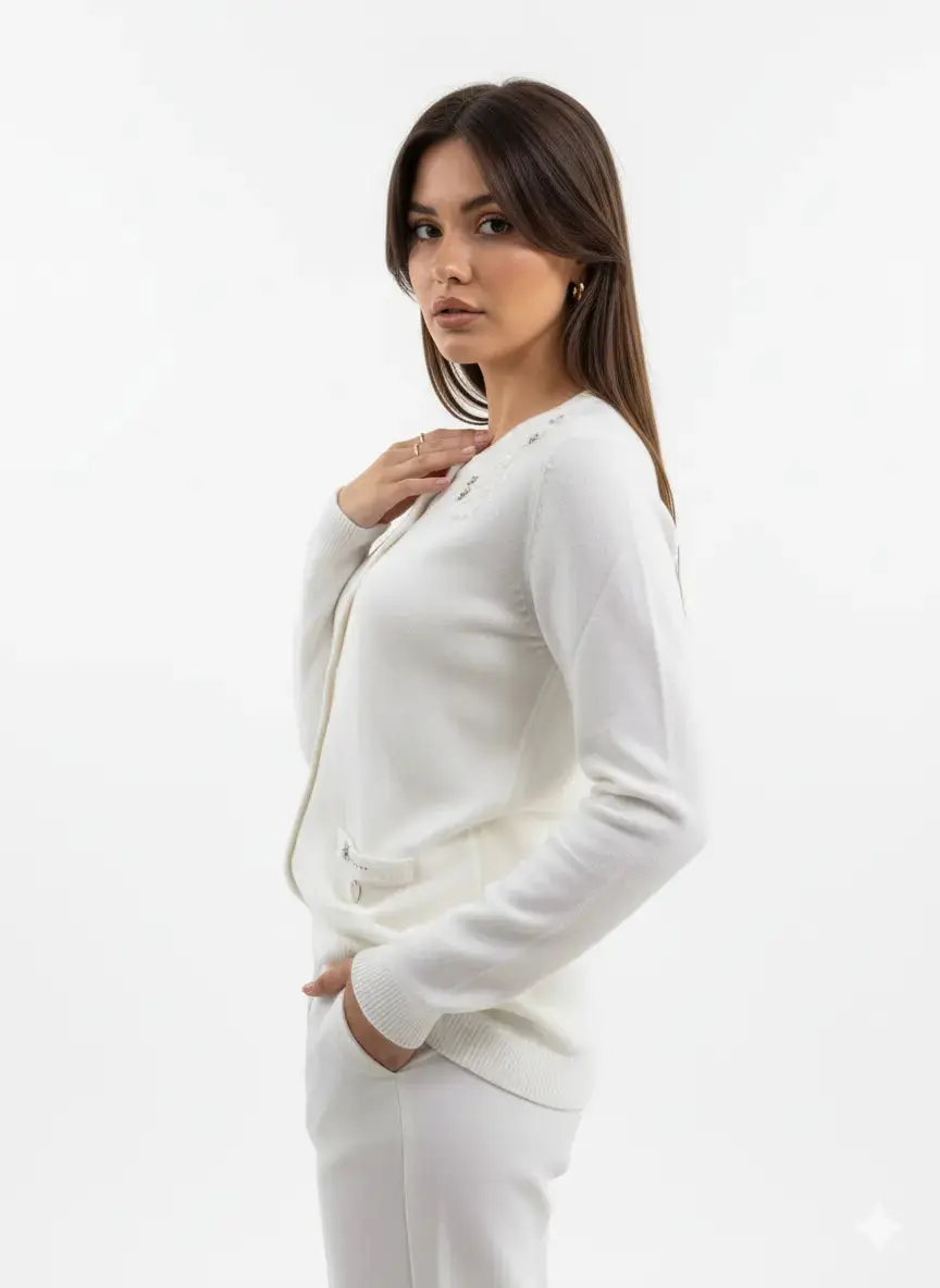 Cardigan girocollo con ricami - Image 5