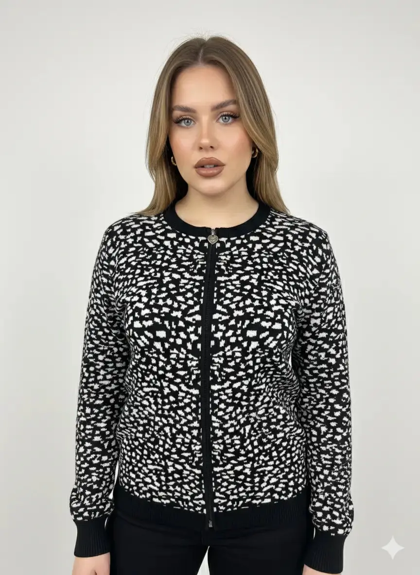Cardigan jacquard con zip - Image 2
