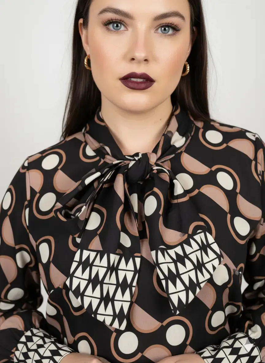 Completo con blusa fantasia e pantalone in tinta unita - Image 8