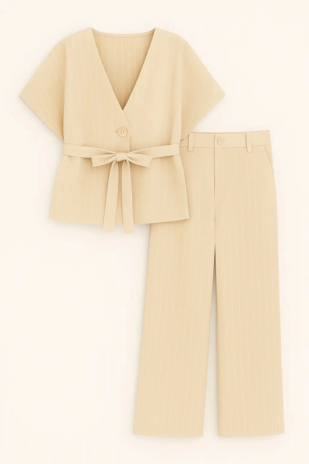 Completo gessato con gilet corto con fusciacca e pantaloni wide leg - Image 10