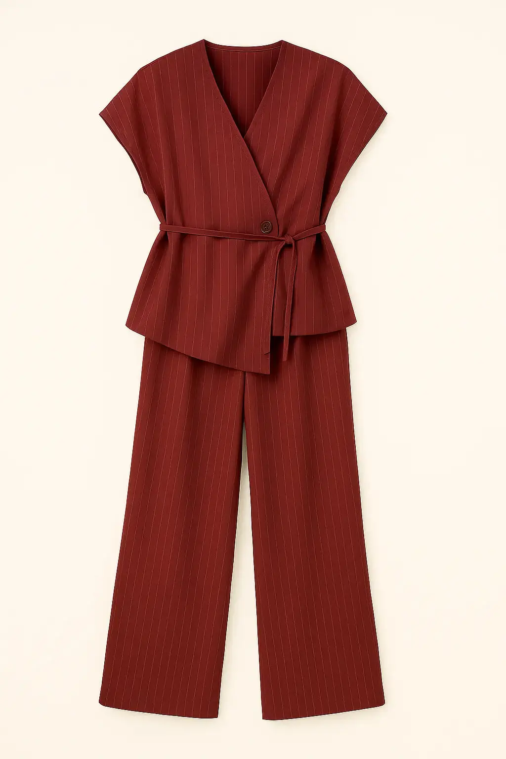 Completo gessato con gilet corto con fusciacca e pantaloni wide leg - Image 6