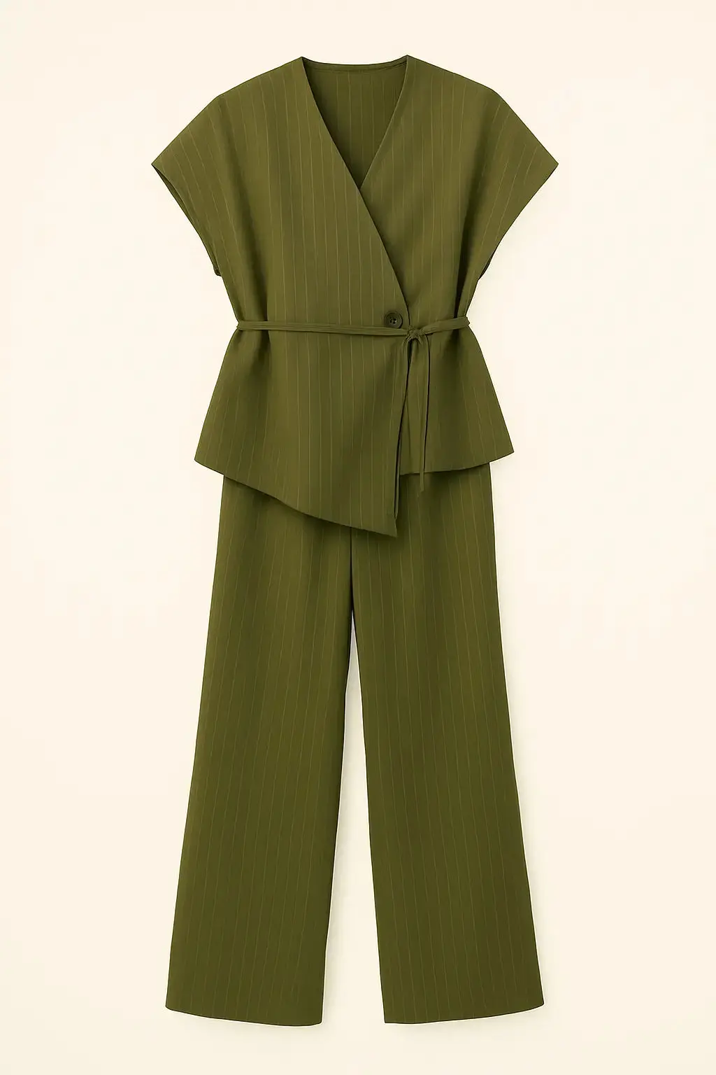 Completo gessato con gilet corto con fusciacca e pantaloni wide leg - Image 9
