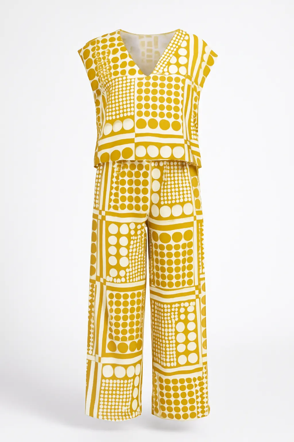 Completo oversize stampato con blusa giromanica a scollo a V e pantaloni ampi - Image 3
