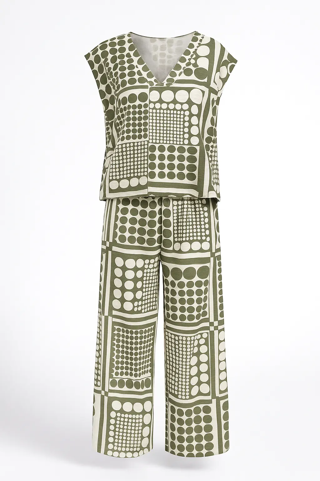 Completo oversize stampato con blusa giromanica a scollo a V e pantaloni ampi - Image 5